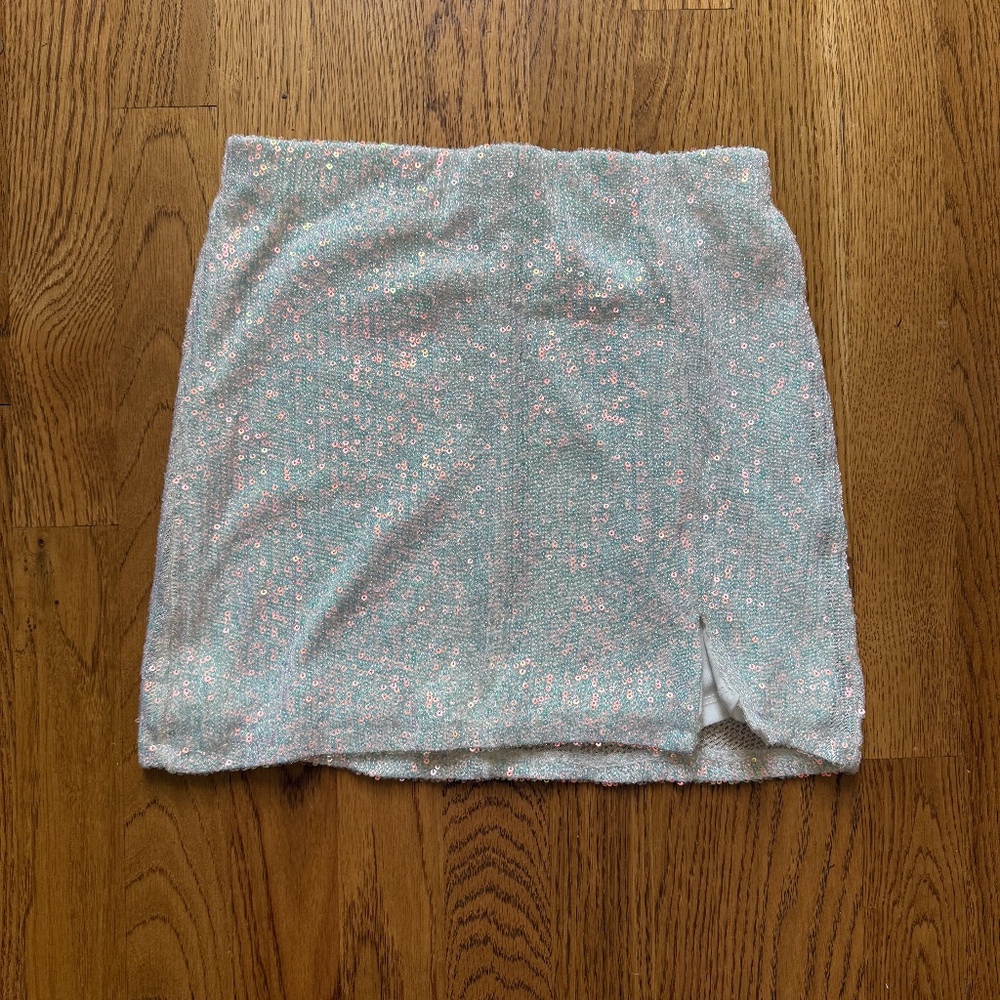 Girls Sequin Mini Skirt, Off White